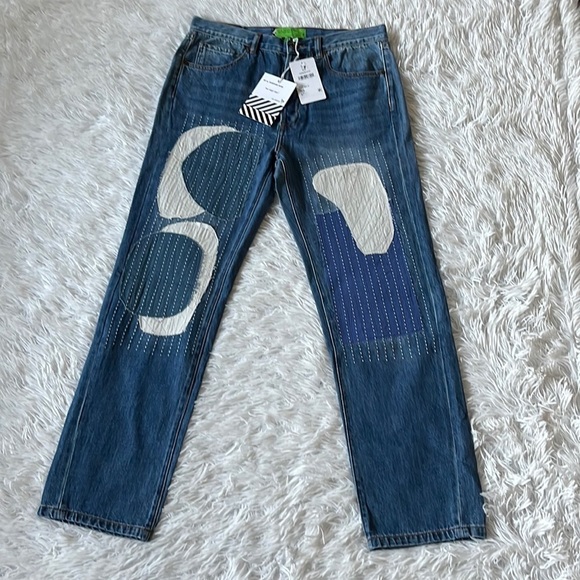 Sandrine Rose by Free Peaople Harem Patch Jeans Medium wash size 25 - Picture 1 of 14